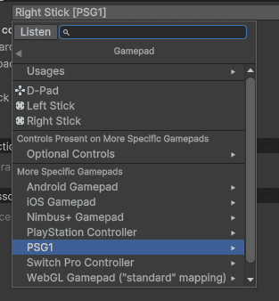 Gamepad input layout including PSG1